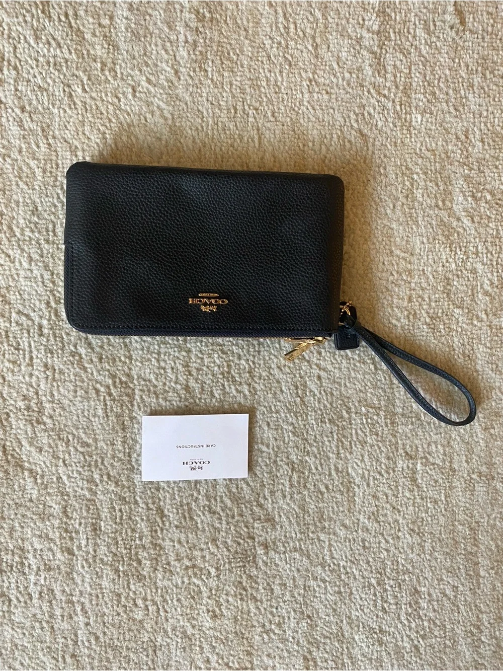Coach Black Leather Wristlet with Gold Hardware